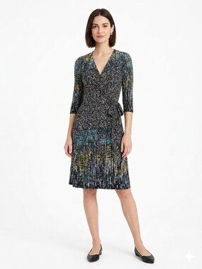 BCBG Max Azria Adele "Sea Green Combo" Splatter Print Stretch Wrap Dress- Sz. XS